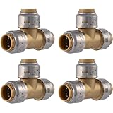 SharkBite Max 1/2 Inch Tee, Pack of 4, Push to Connect Brass Plumbing Fitting,...