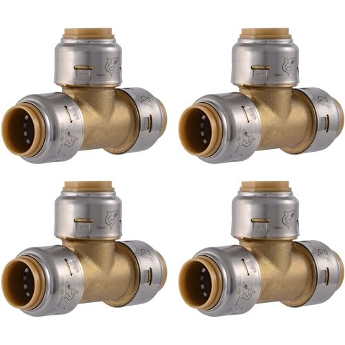 Image of SharkBite Max 1 /2 Inch Tee, Pack of 4, Push to Connect Brass Plumbing Fitting, PEX Pipe, Copper, CPVC, PE-RT, HDPE, U362LFA