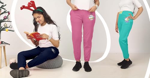 Image of KYDA KIDS Girls 100% Pure Cotton Printed Loose Fit Track Pants | Premium Summer Casual Wear with Elastic Waist Daily Comfort Wear (Pack of 4)