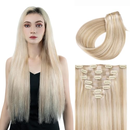 Extensions cheveux humains 120g blond platine P18A/613A de 50 cm pour tête complète
