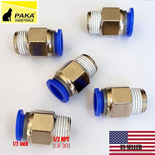5pcs Male Straight Connector Tube OD 1/2 X NPT 1/2 Pneumatic Air Push in Fitting