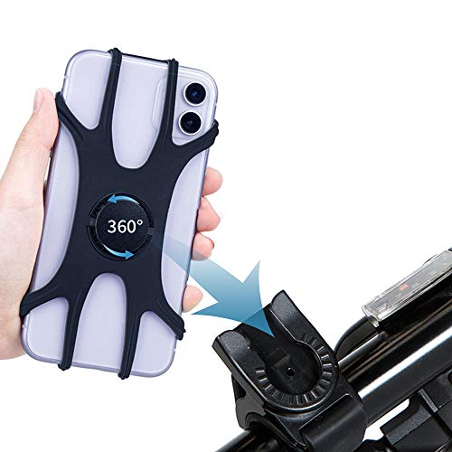 Wesho Soporte movil Bicicleta, Compatible con la Cara y el Tacto, rotación Universal de 360 u00b0, Ajustable y Desmontable de Silicona para iPhone, Huawei, Samsung, Google Pixel y más teléfonos
