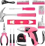 Drill Set,Cordless Drill,Small Tool Kit,112pc 3.6V USB Tool Set,Tool Kit for Dorm,Cordless & Rechargeable,Pink Home Toolbox for Women,DIY Toolbox