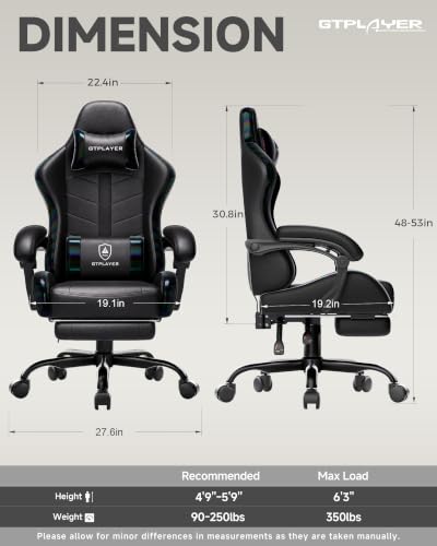 Image of GTPLAYER Gaming Chair for Adults, Computer Chair with Footrest, Black | Ergonomic Video Game Chair with 90-155 Recline, Removable Headrest & Lumbar Support, All-Day Comfort for Home & Office