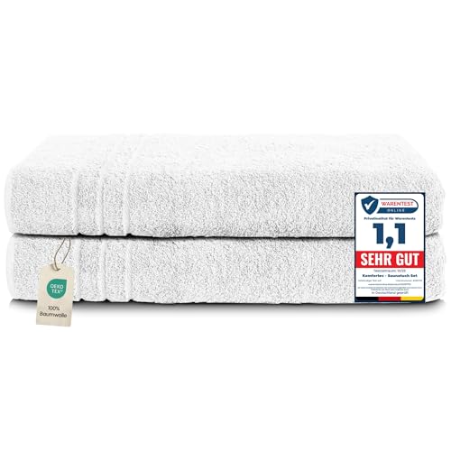 Komfortec Asciugamani 2 per Sauna 80x200 cm in 100% Cotone,470 g/m², Asciugamano Doccia Grande, Morbido, Asciugatura Rapida, Bianco