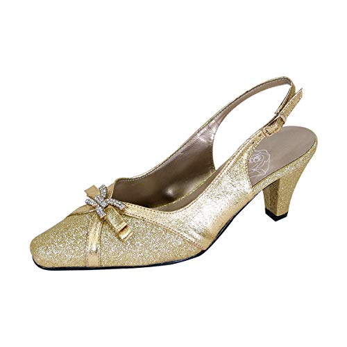 Floral Hanna Women's Wide Width Slingback Dress Shoes with Decorative Crystal Bow