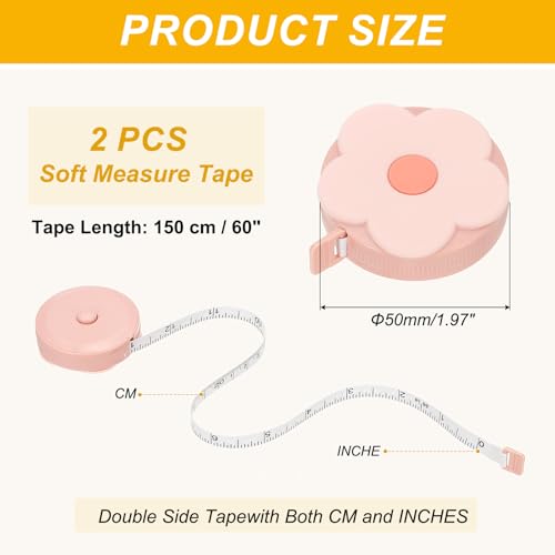 Mètre ruban souple 150 cm rose rétractable pour couture - 2