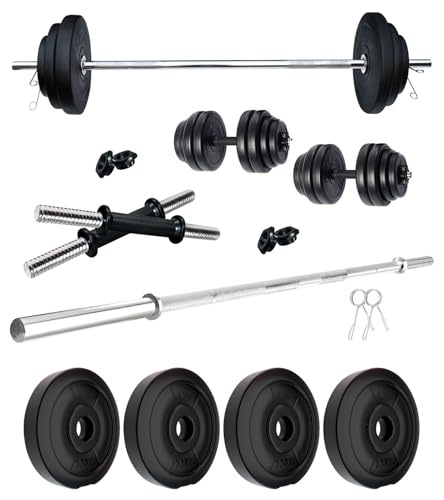 Image of Kore PVC 10 Kg Home Gym Set with One 3 Ft Straight Rod and One Pair Dumbbell Rods, Multicolour