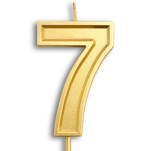 Dollet 3.93” Large Gold Birthday Candle Number 7 Cake Candle Topper for Kid’s/Adult’s
