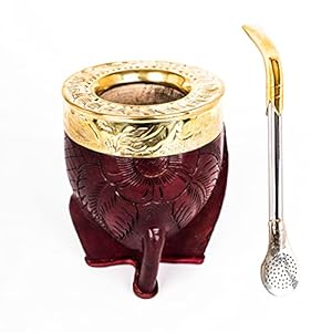 Custom Premium Imperial Gourd Mate Cup Yerba Leather Lined + Bombilla Alpaca Argentina Medallas Ibarra