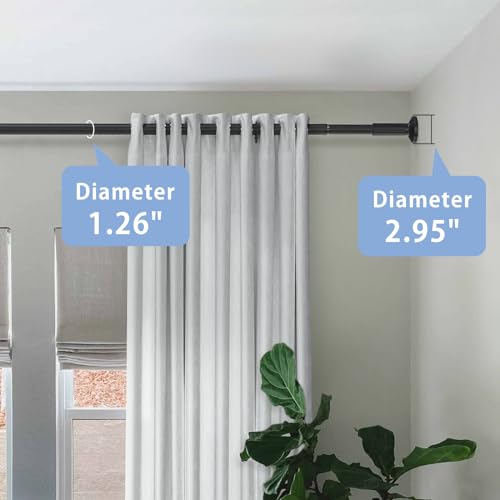 Image of Tension Curtain Rod, 51-145 Inches,Spring Shower Tension Curtain Rod, Closet Rod, for Windows or Shower, Easy to Install, No Drilling, No Rust, for Bathroom, Rod Diameter 1.26 Inches, Black,Umimile