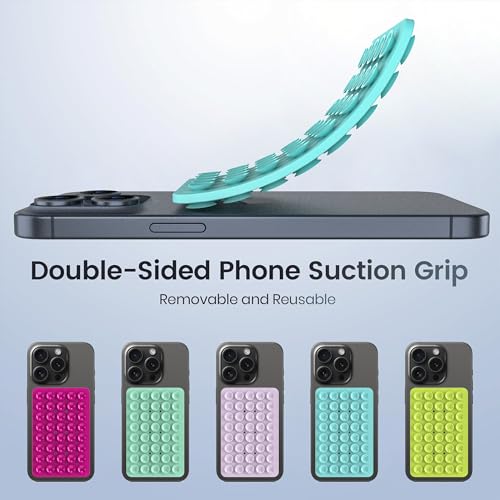 Image of Double Sided Silicone Suction Phone Holder Mount, Silicon Accessory for iPhone and Android, Hands-Free Mirror Shower Phone Holder, TikTok Videos and Selfies (Light Blue+Sand Pink)