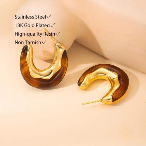 Chunky Gold Dangle Earrings for Women Non Tarnish Pink Brown Amber Resin Earrings Trendy 18K Gold Plated Dangle3