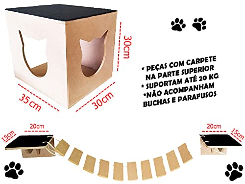 Playground de Gato MDF Crú 8 peças Toca Rampa Degrau