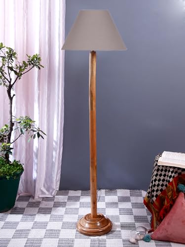 Image of Devansh Grey Cotton Conical Shade with Wood Floor lamp for Decoration /Office /Home /Gifting /Study .-(14x14x58.7 Inches)