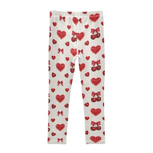 Red Bow Heart Cherry Girls Leggings Soft Stretch Workout Yoga Dance Pants for Kids Casual Tights2