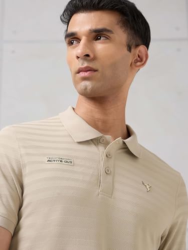 Image of TECHNOSPORT Men's Slim Fit Striped Half Sleeve Polo Active Out T-Shirt for Gym, Sports & Regular Use