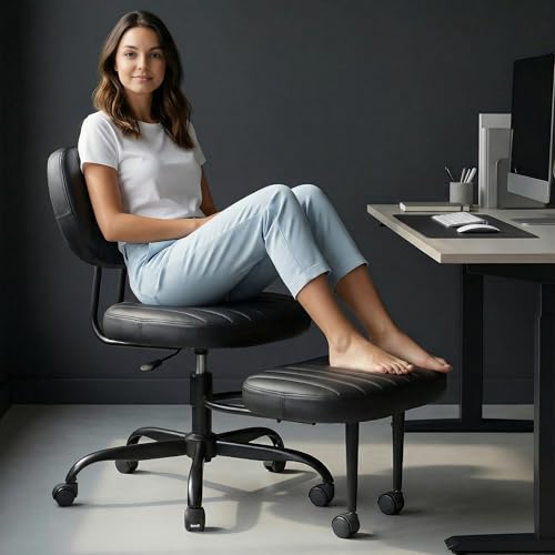 Image of DROGO Meditura Ergonomic Cross Legged Office Chair with 360 Wheels, ADHD Chair for Adults, Meditation Chair, Yoga Office Chair, Comfortable Back Support, 4.7' Adjustable Height & Recline (Black)