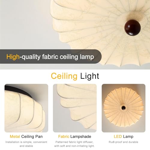 Plafonnier tissu wabi-sabi beige de Ø50cm dimmable avec télécommande