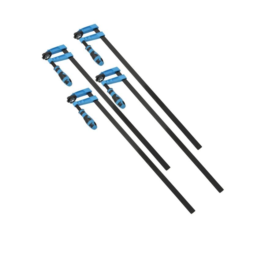 Bargains Crown 4pc F Clamp Set 600 x 80mm Heavy Duty Quick Slide Wood Clamps with Soft Grip Handle Protective Plastic Ends Carpentry Woodworking Clamp Set