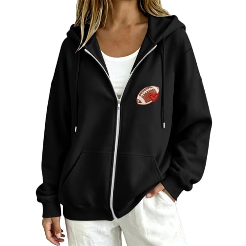Sudadera de fútbol con capucha y cremallera para mujer chaqueta informal de gran tamaño