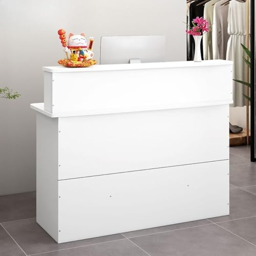 Emidor 大きな木製のレジデスク、鍵付き引き出し付きの受付デスク、ショップ、衣料品店、バーに最適、シンプルでモダンなデザイン、組み立て簡単、耐荷重100kg (A,80*45*102CM)