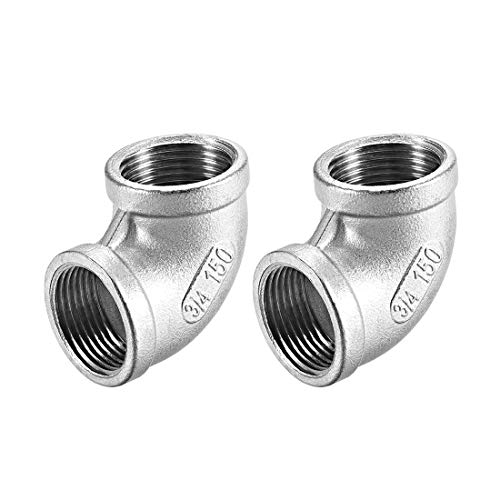 sourcing map Coude Inox Acier 304 Coulé Raccord Tube 90 Degré 3/4 BSPT Femelle x 3/4 BSPT Femelle Filetage 2Pcs