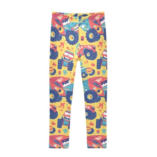 KLL Hand Drawn Truck Car Pattern Toddler Girls Basic Leggings Stretchy Full Length Athleisure Pants Gym