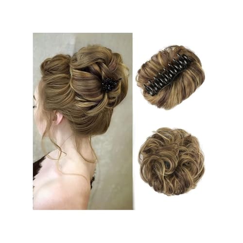 Extensiones de pelo con pinza de garra, moño desordenado, pelo sintético con volantes, ondulado, rizado, extensiones de cola de caballo para mujeres (rubio blanqueado)