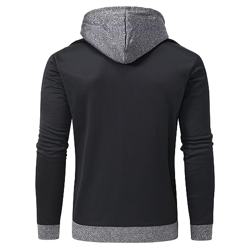 Image of YuKaiChen Men's Hooded Jacket Slim Fit Double Zipper Turtleneck Fleece Hoodie Outerwear