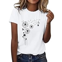 Tee Shirt Femme 2025 Été T-Shirt à Manches Courtes Col Rond Imprimé Tournesol Grande Taille T Shirts Ample Graphic Hauts Décontractés (White, M)