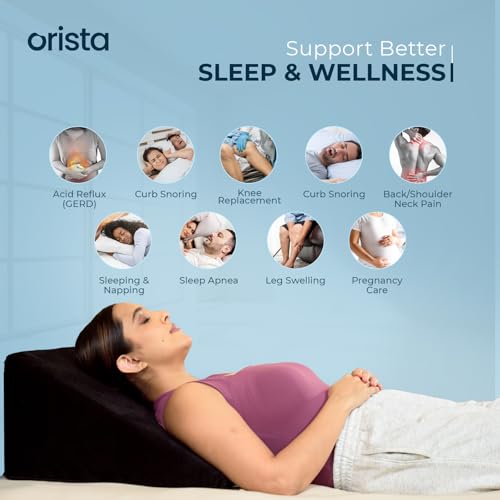 Image of Orista Wedge Pillow Made with Advance Gel Blended Memory Foam Complete Back Support, Acid Reflux, Anti Snoring, Leg Elevation, Improves Comfort and Posture | 20 x 20 x 10 Inch | Black Velvet Cover