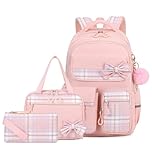 Amythe School Bag Girls Set, School Backpack Girls 3 Pieces with Lunch Bag Pencil Case, School Bag for Girls 3rd to 5th Grade, Cute Casual Children's Backpack, pink, 30 x 18 x 44 cm, Backpack