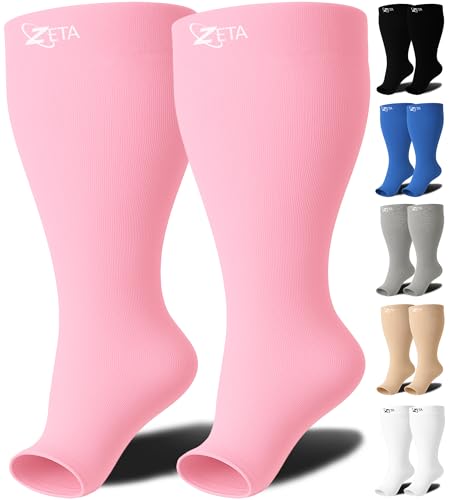 Image of Zeta Wear Plus Size Compression Socks for Women and Men, Wide Calf Knee-High 15-19 mmHg Graduated Support, Easy-On Cuff, Fits Calves to 26 inch / 66 cm