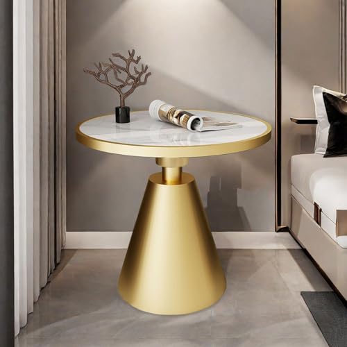 Table basse ronde blanche de 60cm avec structure dorée moderne pour le salon