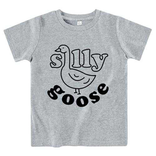 Image of Kids Short Sleeve Tees Toddler Crewneck T-Shirts Boys Girls Dino Raccoon Excavator Silly Goose Flower Girl Tops 2-7 Years