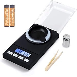 Hotloop Precieze digitale milligramweegschaal, 50 g x 0,001 g, professioneel, met tas, pincet, kalibratiegewicht en weegplaat, zakformaat