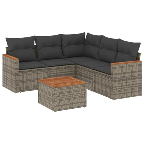 vidaXL Set de Muebles de Jardín y Cojines 6 pzas, Asientos con Respaldos, Sofás Modulares, Muebles para Patio Terraza, Ratán Sintético Gris