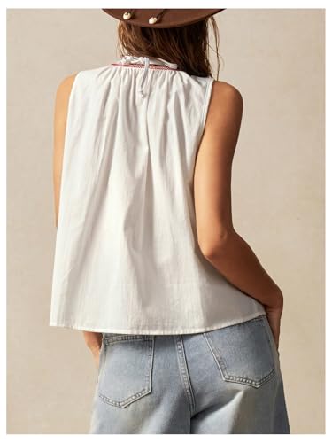 GORGLITTER Women's Floral Embroidered Tops Y2K Sleeveless Scoop Neck Button Down Tank Top3