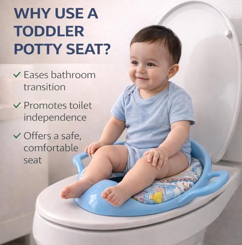 Image of Mommers Kids Toilet Training Seat 1-5 Years Baby Potty Seat with Soft Cushion I Splash Guard I Easy to Clean Seat Cover for Kids I Blue