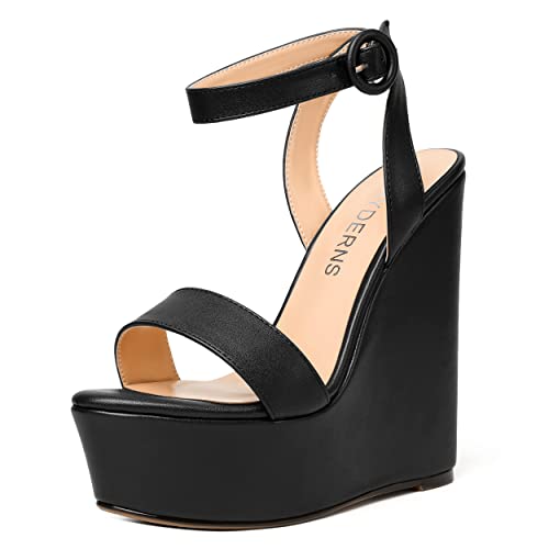 WAYDERNS Womens Open Toe Solid Fashion Matte Ankle Strap Buckle Platform Wedding Wedge High Heel Heeled Sandals 6 Inch