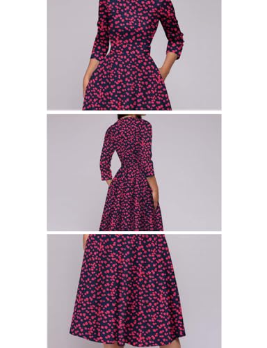 Image of Simple Flavor Women's Floral Vintage Dress Elegant Midi Evening Dress 3 /4 Sleeves