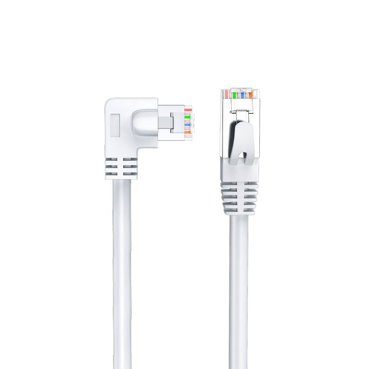 JUXINICE90 Degree Cat6 Ethernet Cable Rightangle White 10ft, RJ45 Right Angle Cat 6 ethernet Patch Cable Rightward, LAN Cable Gigabit Network Cable Bandwidth up to 250MHz 1Gbps