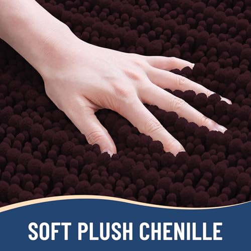 Image of Arotive Luxury Small Bathroom Rugs 24x16, Extra Soft Thick Absorbent Shaggy Chenille Bath Rugs, Machine Wash Dry, Bath Mats for Bathroom Floor, Tub and Shower, Home Decor Accessories, Black Cherry