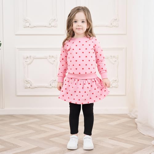 Image of Toddler Valentines Day Outfit Girl Valentines Outfit Heart Graphic Sweatshirts Tops Tutu Leggings with Skirt 3t-9t