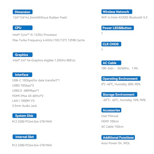 Image of Beelink Mini PC, EQi12 Mini Computers Intel i5-1235U(Up to 4.4GHz) 10C /12T, Micro PC 32GB DDR4 RAM 1TB M.2 NVMe SSD, Desktop Computer 4K@60Hz /HDMI&DP /WiFi6 /BT5.2 /Gigabit Ethernet /HTPC /W-11 Pro