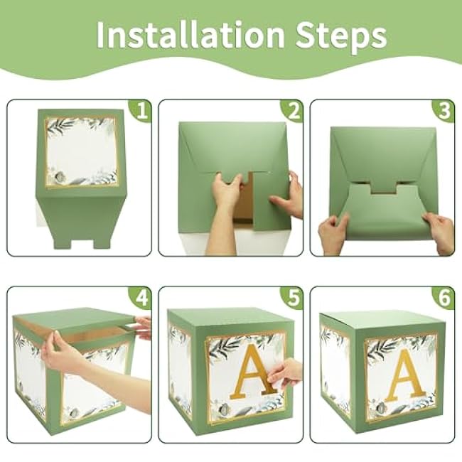 RUBFAC Sage Green Baby Boxes with Letters for Baby Shower, 4pcs Safari Baby Shower Decorations for Boy Girl Balloon Boxes Gender Reveal Birthday Party Favors