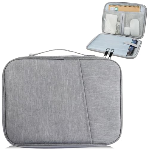 PIWOSGOL Tablet Tasche 9-11 Zoll Hülle Kompatibel mit iPad Pro/Air 11", iPad A16 2025/2024/10.Gen 10,9", Galaxy Tab A9+/S9 FE, Mit Griff, Schutzhülle Gepolstert mit Zubehörfach (Grau)