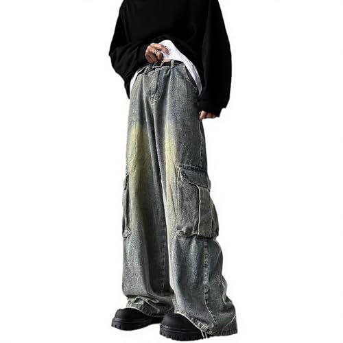 Baggy Y2K Cargo Jeans for Men Retro Distressed Wide-Leg Gothic Denim Pants Casual Fashion Streetwear Fall Clothes