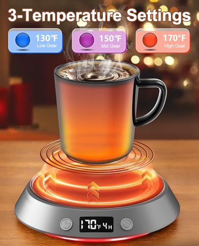 Image of Kepwam Coffee Mug Warmer - 50W Electric Coffee Warmer for Desk 3 Temp Settings & 2-9 Timer Smart Cup Warmer for Desk Candle Warmer Plate with LED Lights Beverage Tea Milk Warmer for Home & Office